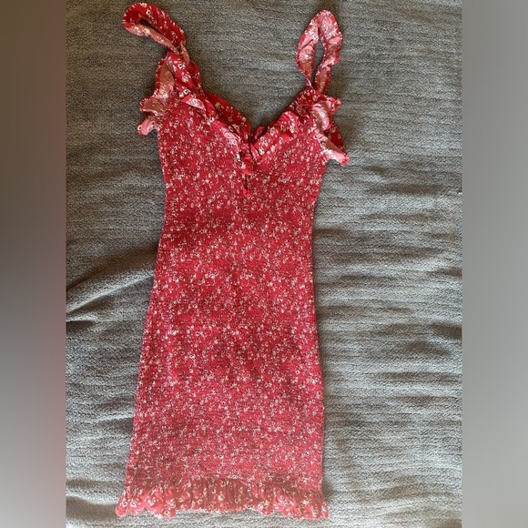 Japna Red Floral Ruffle Bodycon Mini Dress - Picture 5 of 8